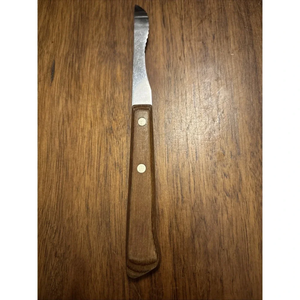 Vintage Flint Vanadium Stainless Grapefruit Knife Wood Handle USA Curved